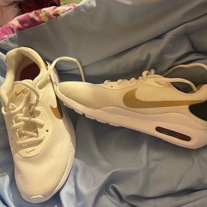 White with a gold swoop